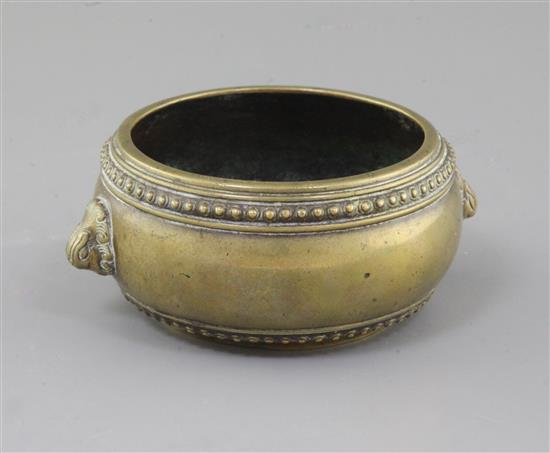 A Chinese bronze gui censer, Xuande seal mark but 18th century, w. 13.5cm